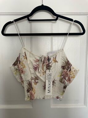 MINKPINK Cream Floral Tie-Front Cropped Cami Top